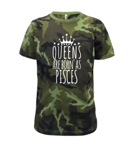 Queens are born as Pisces - Ryby - Dětské maskáčové triko