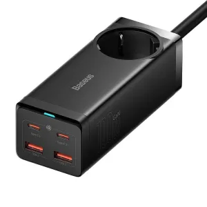 Baseus Home Charger GaN3 Pro Desktop Powerstrip AC GaN3 Pro 2x USB + 2xUSB-C + AC, 100W (black)