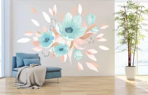 Nálepka na zeď do interiéru kytice modrých květin #4235799