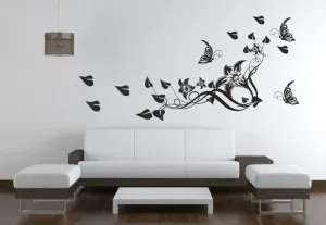 Nálepka na zeď do interiéru s motivem květin, motýlů a listů #4235830