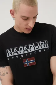 Bavlněné tričko Napapijri černá barva, s aplikací