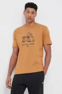 Bavlněné tričko New Balance hnědá barva, s potiskem
