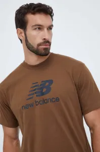 Bavlněné tričko New Balance hnědá barva, s potiskem #6035767
