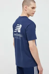 Bavlněné tričko New Balance tmavomodrá barva, s potiskem