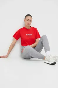 Bavlněné tričko New Balance červená barva