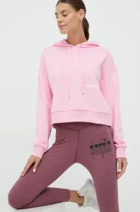 Mikina New Balance dámská, růžová barva, s kapucí, s potiskem