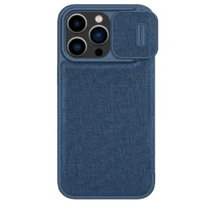 Nillkin Qin Cloth Pro Case pouzdro pro iPhone 14 Pro kryt fotoaparátu pouzdro flip cover modré