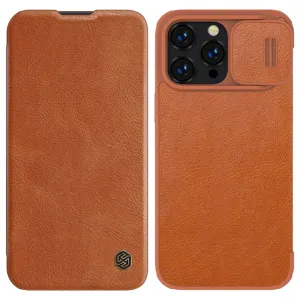 Nillkin Qin Leather Pro Case iPhone 14 Pro pouzdro na fotoaparát pouzdro flip cover hnědé