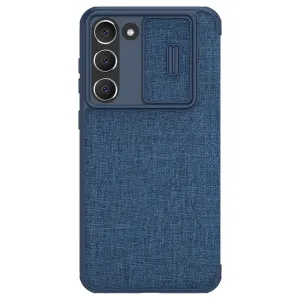 Nillkin Qin Cloth Pro Case Samsung Galaxy S23+ pouzdro s flipovým krytem na fotoaparát modré barvy
