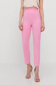 Kalhoty Nissa dámské, růžová barva, jednoduché, high waist #1950050