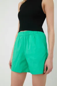 Bavlněné šortky Noisy May dámské, zelená barva, hladké, high waist #5962650