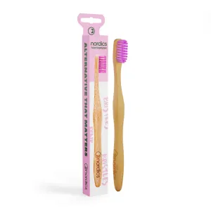 Bambusový kartáček na zuby s růžovými štětinami pro dospělé NORDICS
