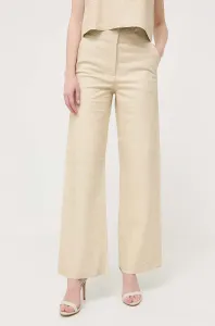 Kožené kalhoty Notes du Nord dámské, béžová barva, jednoduché, high waist