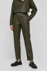 Kožené kalhoty Notes du Nord Tazz dámské, zelená barva, jednoduché, high waist #3414155