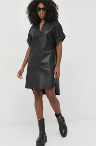 Kožené šaty Notes du Nord černá barva, mini, oversize