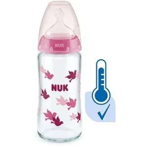 NUK FC+ láhev sklo s kontrolou teploty 240 ml, růžová #4920637