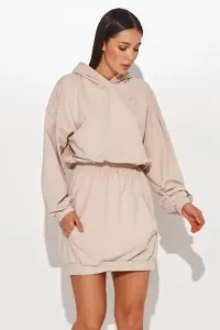 Béžové krátké mikinové šaty s kapucí NU374 #3500959