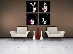 Ručně malovaný POP Art KISS 4 dílný 100x100cm