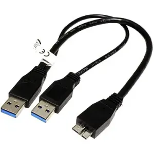 OEM USB SuperSpeed 5Gbps Y kabel 2x USB 3.0 A(M) - microUSB 3.0 B(M), 0,3m, černý