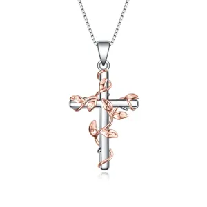 OLIVIE Stříbrný náhrdelník KŘÍŽ S LISTY 4891 Ag 925; ≤5,2 g