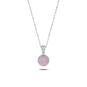 OLIVIE Stříbrný náhrdelník RŮŽOVÁ KULIČKA 7698 Ag 925; ≤2,5 g