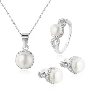 OLIVIE Stříbrná sada šperků PERLY 4869 Velikost prstenů: 7 (EU: 54-56) Ag 925; ≤6,7 g