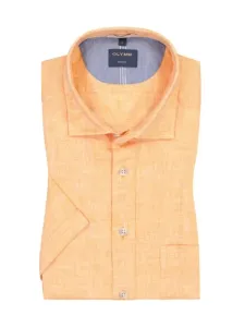 Nadměrná velikost: Olymp, Neformální košile s krátkým rukávem ze lnu a s náprsní kapsou Oranžový