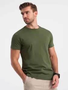 Ombre Clothing Bavlněné klasické olivové tričko s krátkým rukávem V4 TSBS-0146 #5823479