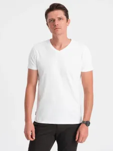 Ombre Clothing Bavlněné pánské bílé tričko s výstřihem do V V4-TSBS-0145 #5824083