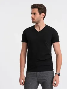 Ombre Clothing Bavlněné pánské černé tričko s výstřihem do V V1-TSBS-0145 #5824067