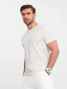 Ombre Clothing Béžové tričko potisk palmové listy V1 TSFP-0182 #6099429
