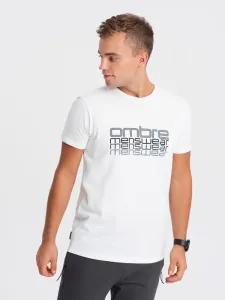 Ombre Clothing Bílé tričko s nápisem V1 TSPT-0160