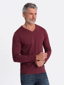 Ombre Clothing Bordó tričko s dlouhým rukávem a výstřihem do V V8 LSBL-0108 #6171220