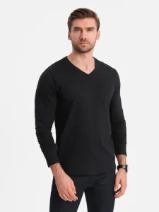Ombre Clothing Černé tričko s dlouhým rukávem a výstřihem do V V6 LSBL-0108