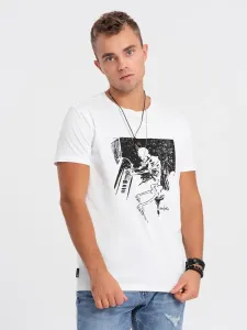 Ombre Clothing Jedinečné bílé tričko s originálním potiskem V1 TSPT-0159 #5823527