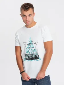 Ombre Clothing Jedinečné bílé tričko s trendy motivem V1 TSPT-0165 #5823869