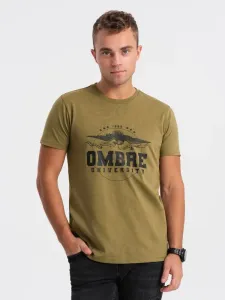 Ombre Clothing Jedinečné khaki krátké tričko s potiskem V2 tspt-0164