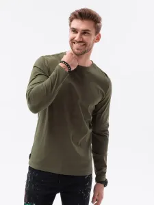 Ombre Clothing Klasické olivové tričko s dlouhým rukávem L138