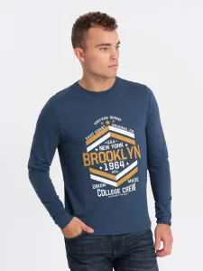 Ombre Clothing Modré tričko s nápisem Brooklyn V2 LSPT-0117 #5959107