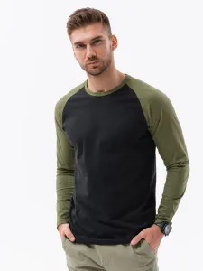 Buďchlap Originální dvojbarevné černo-olivové bavlněné tričko s dlouhým rukávem L155/V3 #4748257