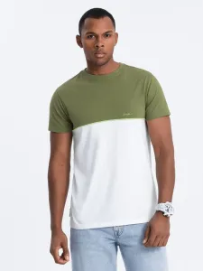 Ombre Clothing Originální dvojbarevné tričko olivové - bílé V5 S1619 #5823350