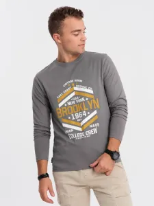 Ombre Clothing Šedé tričko s nápisem Brooklyn V1 LSPT-0117 #5959100