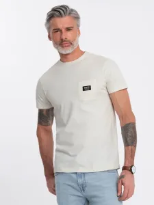 Ombre Clothing Trendy tričko s ozdobnou kapsou krémové V8 TSCT-0109