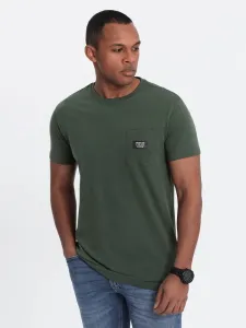 Ombre Clothing Trendy tričko s ozdobnou kapsou olivové V4 TSCT-0109