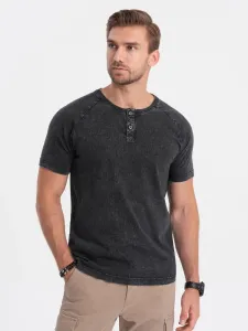 Ombre Clothing Černé tričko na knoflíky V1 S1757 #5294250