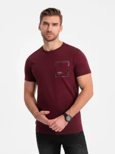 Ombre Clothing Zajímavé tričko s ozdobnou kapsou bordó V2 TSPT-0154 #5823540
