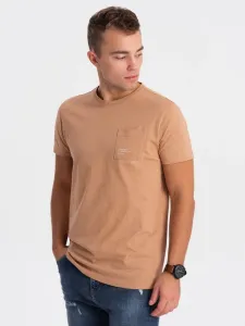 Ombre Clothing Zajímavé tričko s ozdobnou kapsou světle hnědé V7 TSPT-0154 #5823547