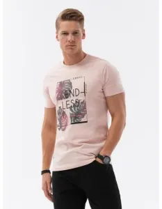 Pánské bavlněné tričko s potiskem V2 S1741 světle růžové