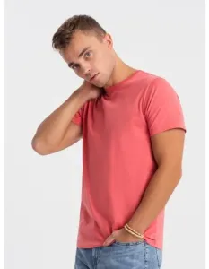 Pánské klasické bavlněné tričko BASIC V11 OM-TSBS-0146 růžové