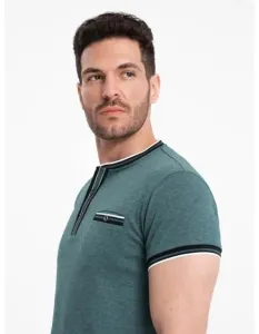 Pánské tričko HENLEY s ozdobným žebrováním tmavě zelené